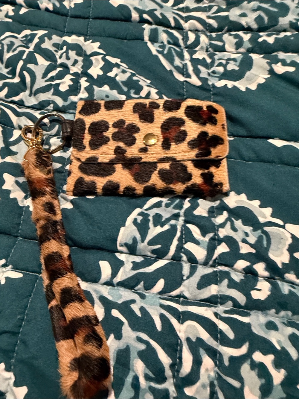 Beaudin Leopard Print Wristlet Card Holder/Mini Wristlet- Brown